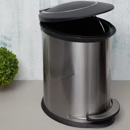 Home Centre Silver-Toned & Black Solid Pedal Dustbin 20L-52