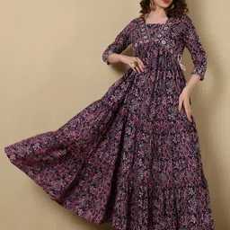 WOMENCLICK Women Ethnic Motifs Printed Mirror Work Floral Anarkali Kurta-image-7