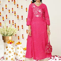 Varanga Leheriya Printed Thread Work Angrakha Anarkali Cotton Kurta-picture-12
