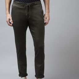 Blackberrys Men Olive Green Solid Phoenix Skinny Fit Trousers-image-64