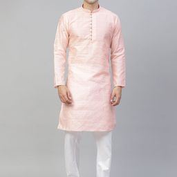 MANQ Men Pink Kurta with Pyjamas-image-58