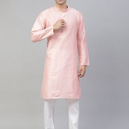 MANQ Men Pink Printed Kurta with Pyjamas-10