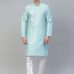 MANQ Men Turquoise Blue Printed Kurta with Pyjamas-20