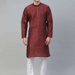 MANQ Men Maroon Printed Kurta with Pyjamas-46