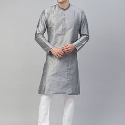 MANQ Men Grey Printed Kurta with Pyjamas-34