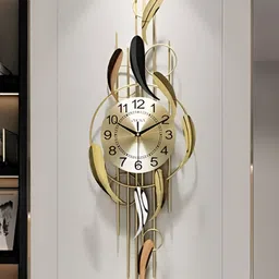 HANDICRAFTS TOWN Black & Gold Toned Contemporary Wall Clock-picture-1