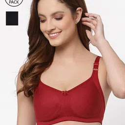Floret Maroon & Black Set of 2 Solid Non Padded Bra-0