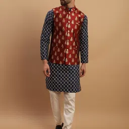 SOJANYA Ethnic Motifs Embroidered Kurta with Churidar & Nehru Jacket-picture-57