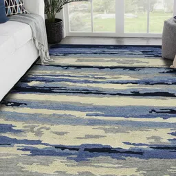 saraswatii global Navy Blue & Cream Abstract Hand-Tufted Woolen Carpets-48