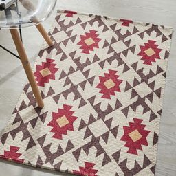 Mona B Brown & Red Printed Vintage Ant-Skid Carpet Rug-54