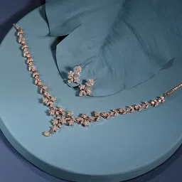 AMI Rose Gold-Plated Cubic Zirconia-Studded Floral Jewellery Set-19