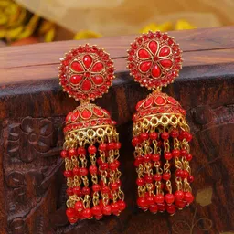 Crunchy Fashion Red Contemporary Jhumkas Earrings-picture-24