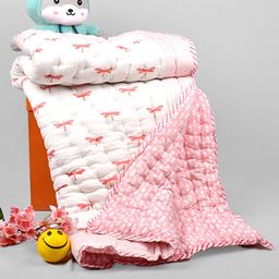 Moms Home Pink & White Floral Mild Winter 500 GSM Single Bed Quilt-image-53