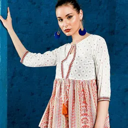 Jaipur Kurti Ethnic Motif Printed Cotton A-Line Top-2