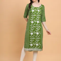 VAIRAGEE Women Green Geometric Printed Flared Sleeves Mirror Work Kurta-picture-31