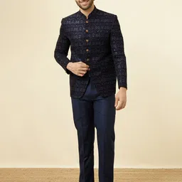 Manyavar Self Design Single-Breasted Velvet Party Two-Piece Suit-image-83