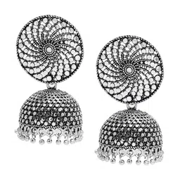 Shining Jewel - By Shivansh Silver-Plated Oxidised Classic Jhumkas Earrings-picture-16