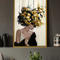 Art Street Gold-Colored & Black Mid Night Girl With Flower Bouquet Wall Art-image-25