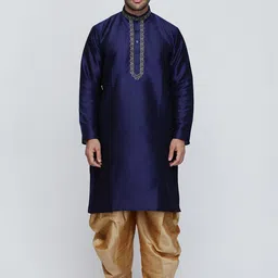 ROYAL KURTA Men Blue Dupion Silk Kurta with Patiala Set-image-70