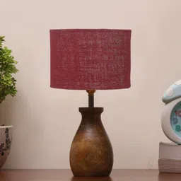 Devansh Maroon & Brown Jute Table Lamp With Wood Natural Base-19