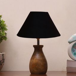 Devansh Black Cotton & Wooden Table Lamp-10