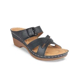 XE Looks Women Black Wedge Heels with Laser Cuts-11