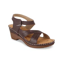XE Looks Women Brown Comfort Sandals with Laser Cuts-21