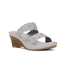 Bata Textured Open Toe Wedges-12