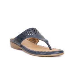 Scholl Women Blue Leather Comfort Sandals with Laser Cuts-25