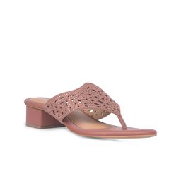 Bata Textured Open Toe Laser Cuts Leather Block Heels-16