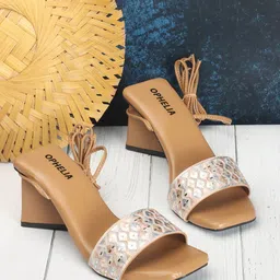 OPHELIA Embroidered Lace Up Block Heels-11