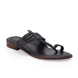 5 ELEMENTS Women Black Ethnic One Toe Flats with Laser Cuts-73