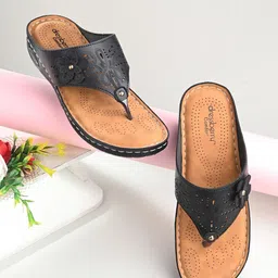 DressBerry Black Textured Laser Cuts Open Toe Flats-image-87