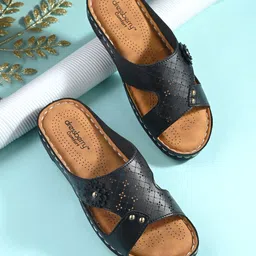 DressBerry Black Laser Cut Embellished Open Toe Flats-image-27
