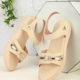 JM Looks Buckle Embellished Open Toe Flats-15