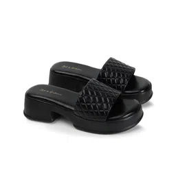 Mast & Harbour Black Textured Open Toe Platform Heels-10