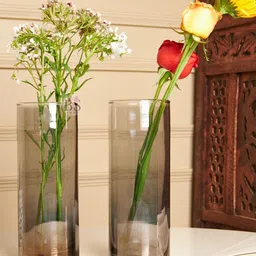 BS AMOR Set Of 2 Black Cylindrical Glass Flower Vase-26