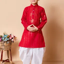 BAESD Boys Striped Embroidered Sequinned Straight Kurta with Patiala-1