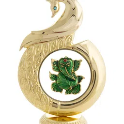 INTERNATIONAL GIFT Gold Toned Brass Peacock Shape Ganesh Idol Showpiece-20