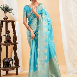 KALINI Ethnic Motifs Woven Design Zari Banarasi Saree-image-45