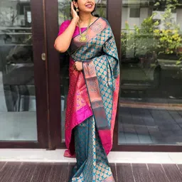 Aldwych Woven Design Ethnic Motifs Zari Designer Banarasi Saree-image-81