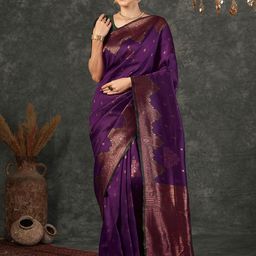 SAMAH Ethnic Motifs Zari Silk Blend Banarasi Saree-image-51