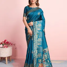 RICH & ROMAN Woven Design Zari Pure Silk Banarasi Saree-image-86