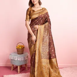 RICH & ROMAN Ethnic Motif Zari Woven Pure Silk Saree-image-51