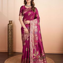 RICH & ROMAN Ethnic Motif Zari Woven Pure Silk Saree-picture-10