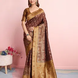 RICH & ROMAN Woven Design Zari Pure Silk Banarasi Saree-image-53