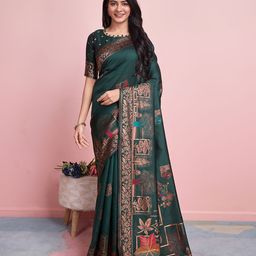 RICH & ROMAN Woven Design Zari Pure Silk Banarasi Saree-image-72