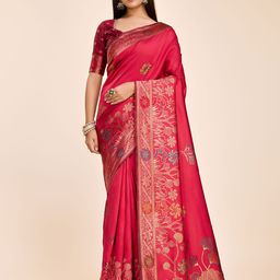 RICH & ROMAN Ethnic Motifs Zari Woven Pure Silk Banarasi Saree-image-20