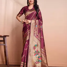 RICH & ROMAN Woven Design Zari Pure Silk Banarasi Saree-image-90