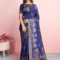 RICH & ROMAN Ethnic Motif Zari Woven Pure Silk Saree-picture-21